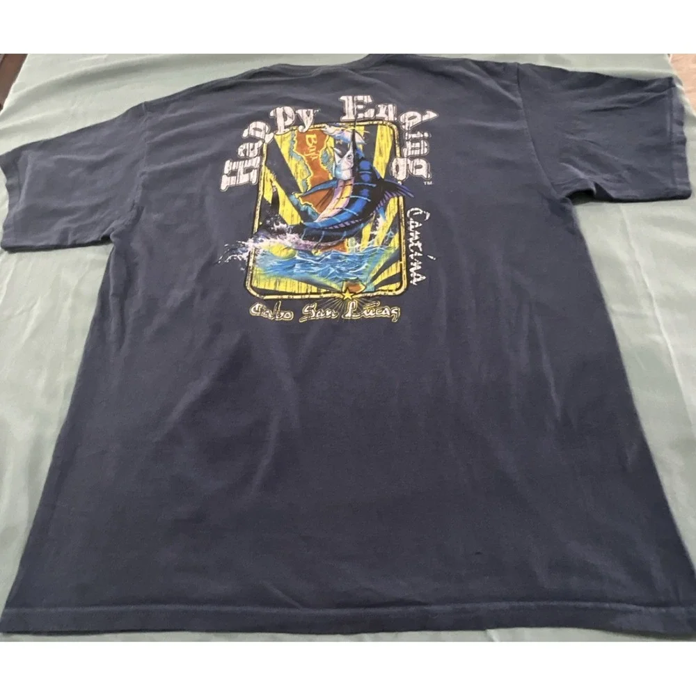 Yazbek Navy Blue Fishing Graphic Men's Crew Neck Short‎ Sleeve T-Shirt Size XL